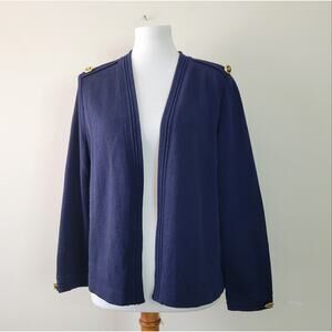 St. John Basics Navy Open Front Cardigan Sweater Santana Knit Large